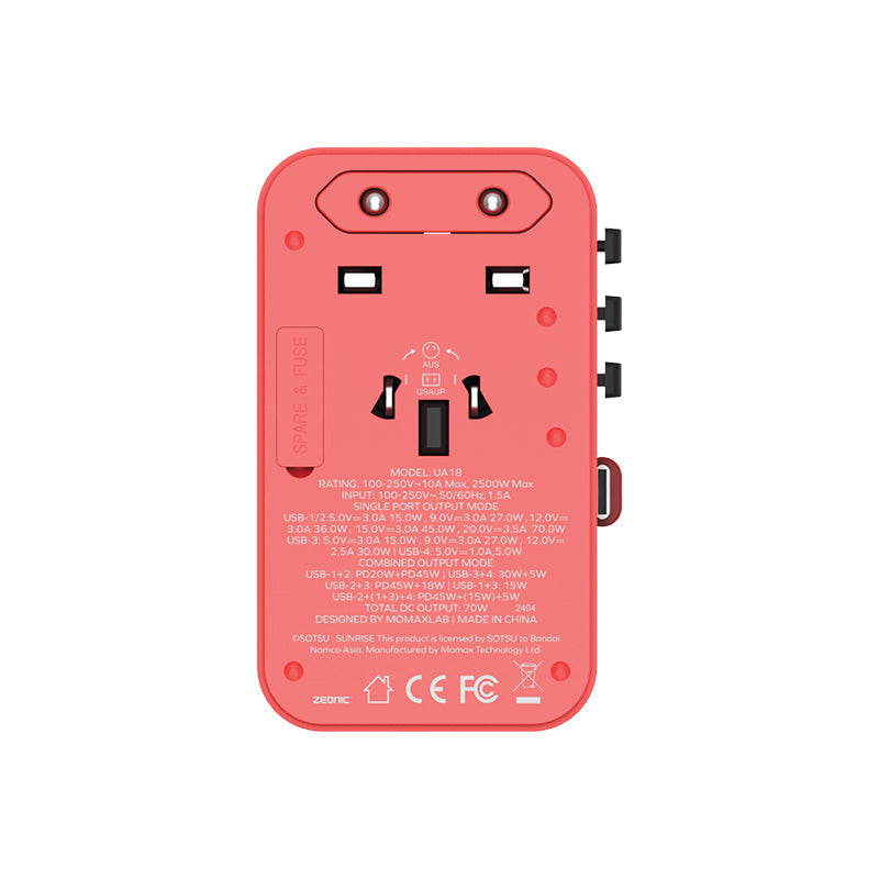 Momax UA18GDR I-World+ 70W GaN 3-Port AC Travel Adapter with Built-in USB-C Cable - MS-06S Chars Zaku II