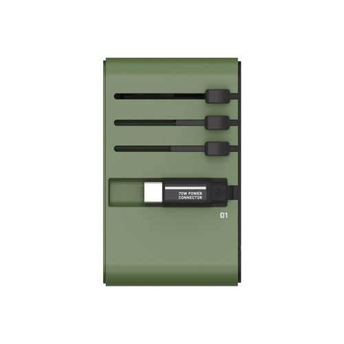 Momax UA18GDG I-World+ 70W GaN 3-Port + AC Travel Adapter with Built-in USB-C Cable - MS-06F Zaku II