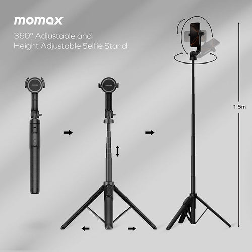 Momax KM17D 1-Snap Pole Magnetic Selfie Stick (Black)