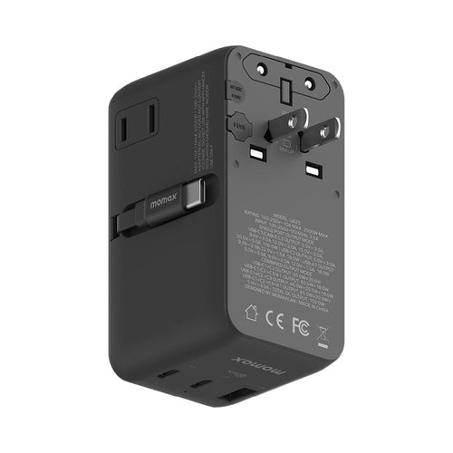 Momax UA25 1-World2+ 100W 4-Port Dual AC Travel Adapter with Built-in USB-C Cable
