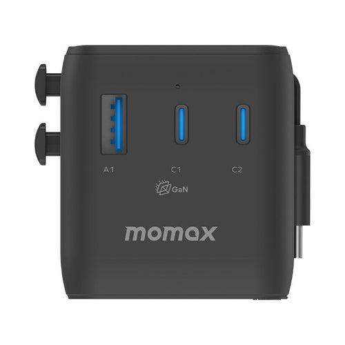 Momax UA25 1-World2+ 100W 4-Port Dual AC Travel Adapter with Built-in USB-C Cable