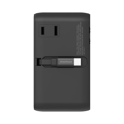 Momax UA25 1-World2+ 100W 4-Port Dual AC Travel Adapter with Built-in USB-C Cable