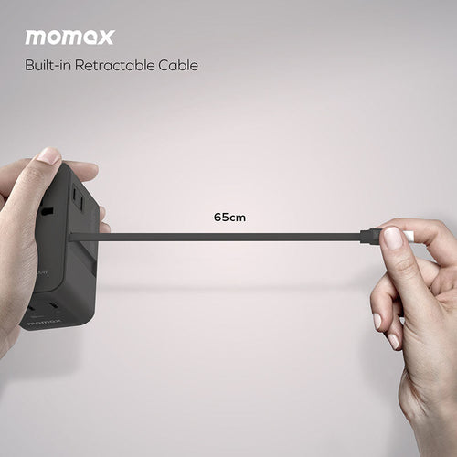 Momax UA25 1-World2+ 100W 4-Port Dual AC Travel Adapter with Built-in USB-C Cable