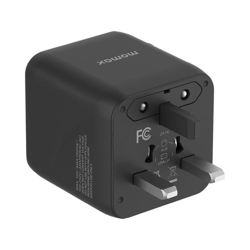 Momax UA29D 1-World² 20W Universal 2-Port USB Travel Adapter - Black
