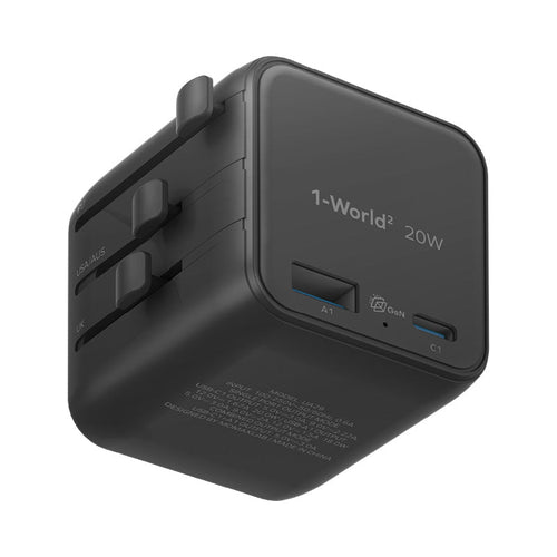 Momax UA29D 1-World² 20W Universal 2-Port USB Travel Adapter - Black