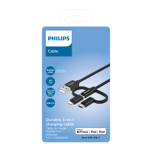 Philips 3-In-1 USB-A To Lightning / Micro / Type-C 1.2m Cable