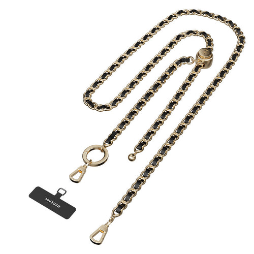 MagEasy Leather Chain Strap - Classic + Strap Card for iPhone - Black/Matte Gold