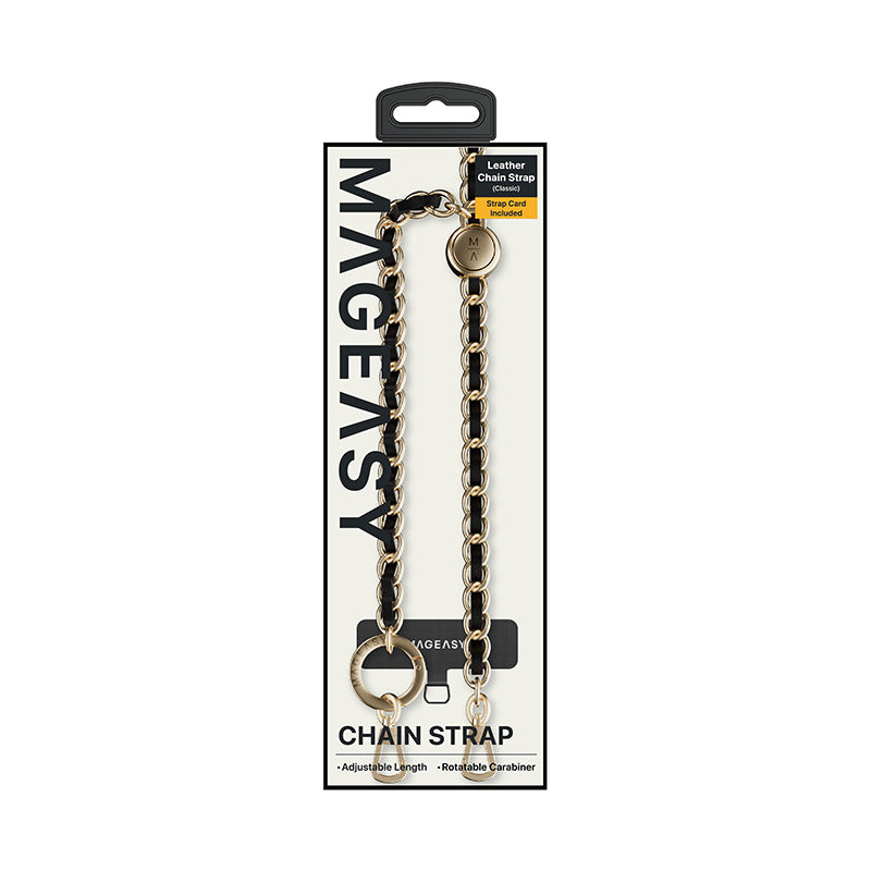 MagEasy Leather Chain Strap - Classic + Strap Card for iPhone - Black/Matte Gold