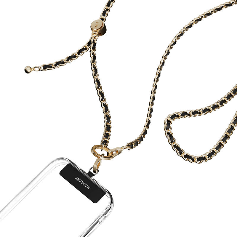 MagEasy Leather Chain Strap - Classic + Strap Card for iPhone - Black/Matte Gold
