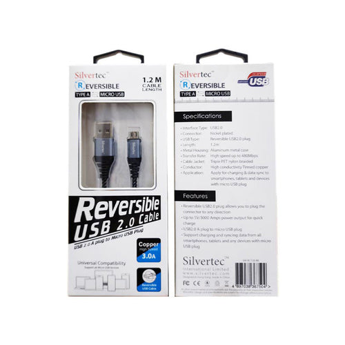 Silvertec Reversible High Speed  USB2.0 Cable 1.2M -Support all Micro USB devices
