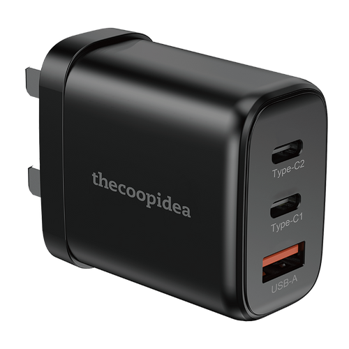 Thecoopidea CP-ADP08-Blk GaN65 3 Port PD+QC Charger Adapter