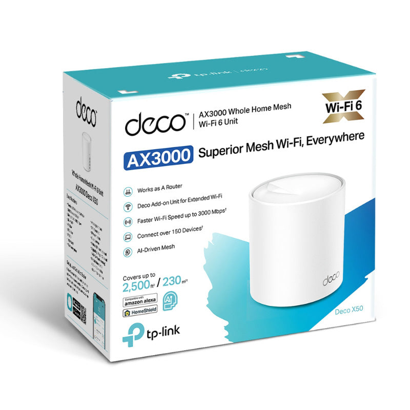 TP-Link Deco X50 AX3000 Whole Home Mesh WiFi 6 System (1-Pack)