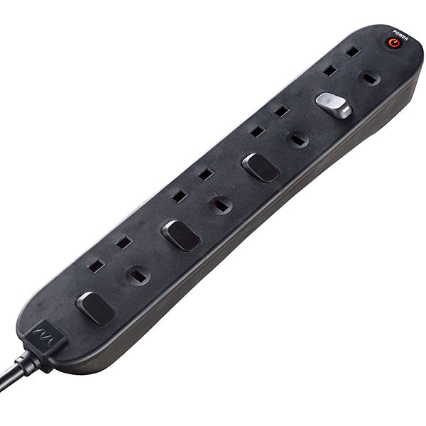 MasterPlug 2M 4 Socket Individual Switched w LED indicator Black (SWC42NB-MPA)
