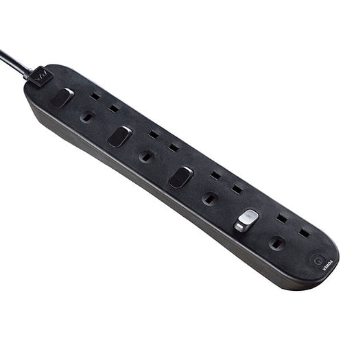 MasterPlug 2M 4 Socket Individual Switched w LED indicator Black (SWC42NB-MPA)