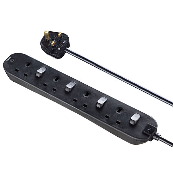 MasterPlug 2M 4 Socket Individual Switched w LED indicator Black (SWC42NB-MPA)