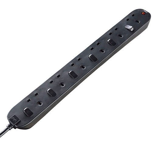 MasterPlug 2M 6 socket Individual Switched w LED indicator Black (SWC62NB-MPA)