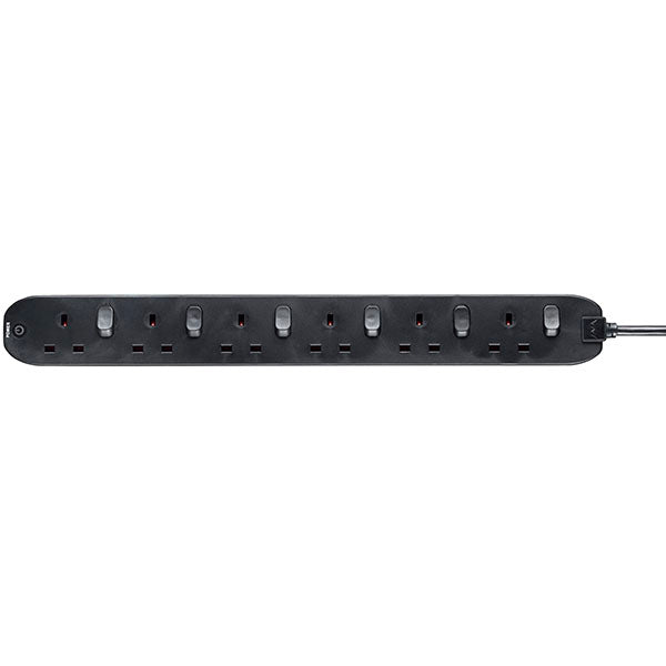 MasterPlug 2M 6 socket Individual Switched w LED indicator Black (SWC62NB-MPA)