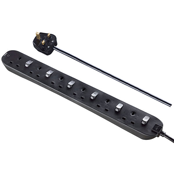 MasterPlug 2M 6 socket Individual Switched w LED indicator Black (SWC62NB-MPA)