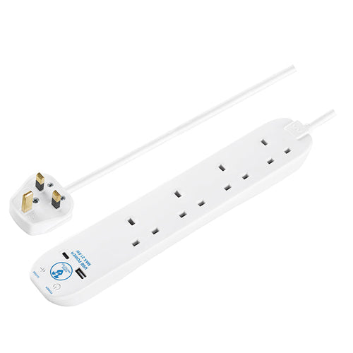Masterplug SRGUAC2242N 4 Socket + Type-C PD22W Surge Extension 2M (White)