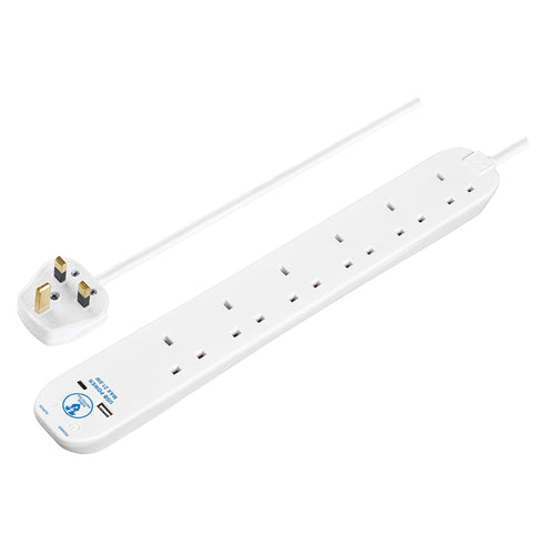 Masterplug SRGUAC2262N 6 Socket + Type-C PD22W Surge Extension 2M (White)