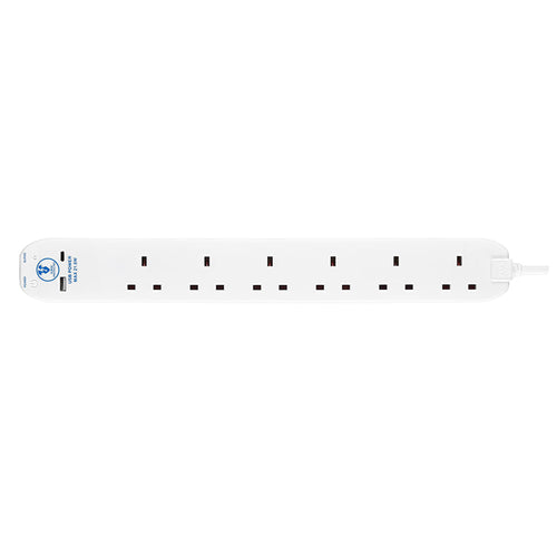 Masterplug SRGUAC2262N 6 Socket + Type-C PD22W Surge Extension 2M (White)