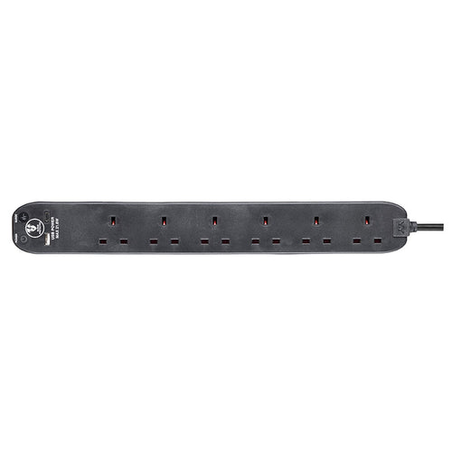 Masterplug SRGUAC2262NB 6 Socket + Type-C PD22W Surge Extension 2M (Black)