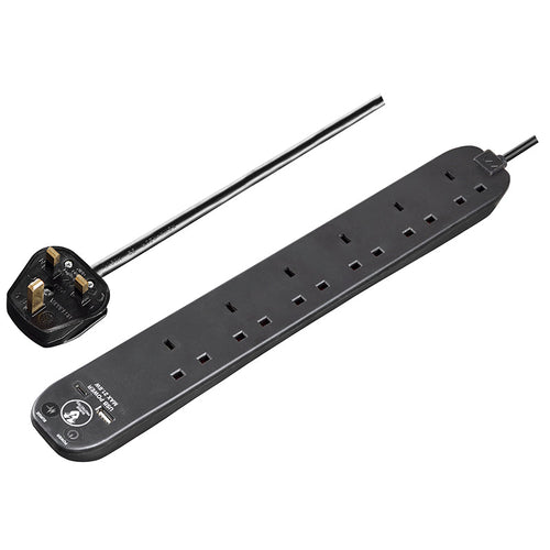 Masterplug SRGUAC2262NB 6 Socket + Type-C PD22W Surge Extension 2M (Black)
