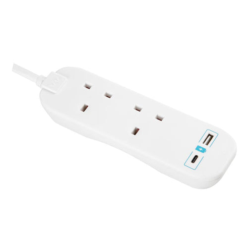 Masterplug BTGUAC102N 2Way 2M Extension Lead w USB A+C
