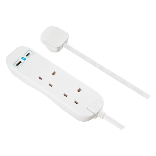 Masterplug BTGUAC102N 2Way 2M Extension Lead w USB A+C