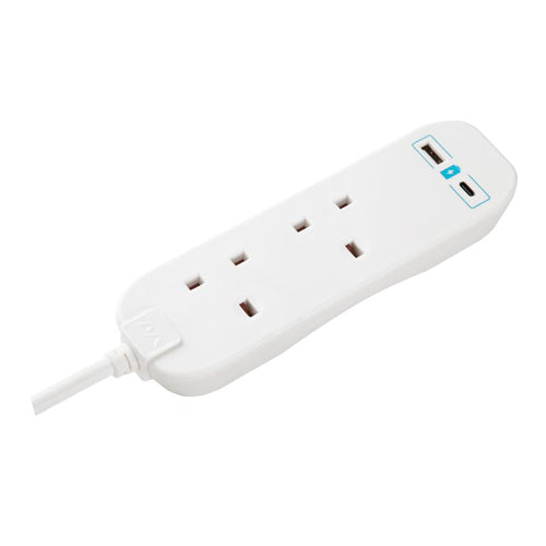 Masterplug BTGUAC102N 2Way 2M Extension Lead w USB A+C