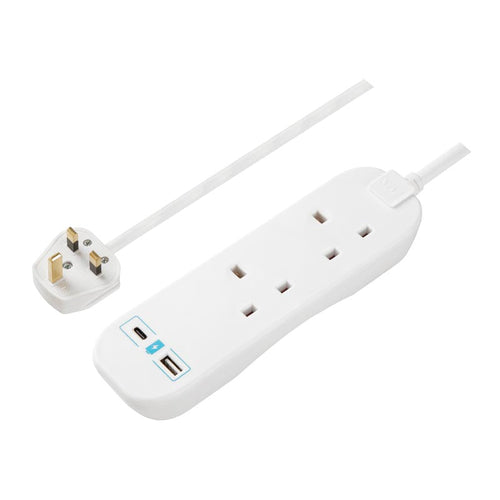 Masterplug BTGUAC102N 2Way 2M Extension Lead w USB A+C