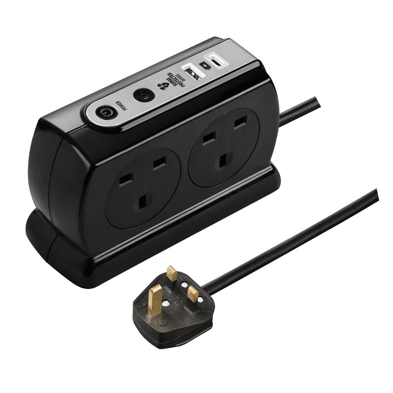 Masterplug SRGDSUAC2042PB 4 Socket 2M Surge+Switched Extension w USB A+C
