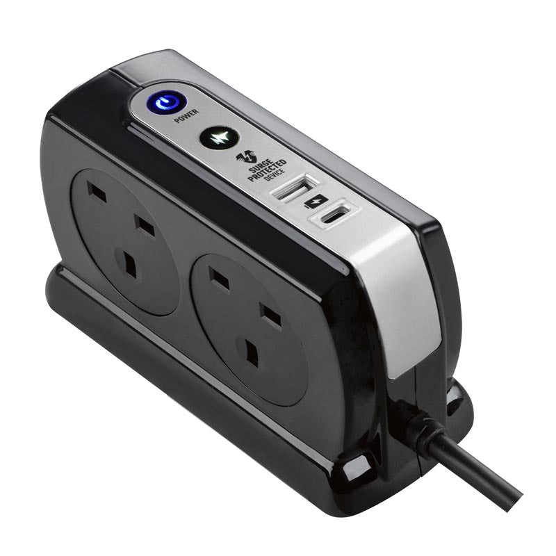 Masterplug SRGDSUAC2042PB 4 Socket 2M Surge+Switched Extension w USB A+C