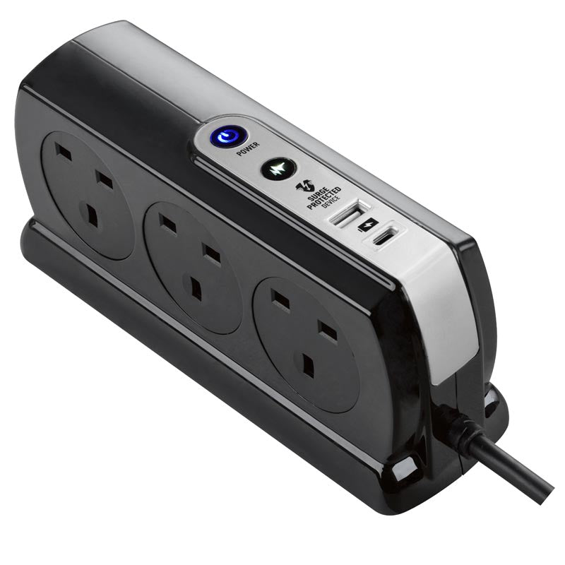Masterplug SRGDSUAC2062PB 6 Socket 2M Surge+Switched Extension w USB A+C