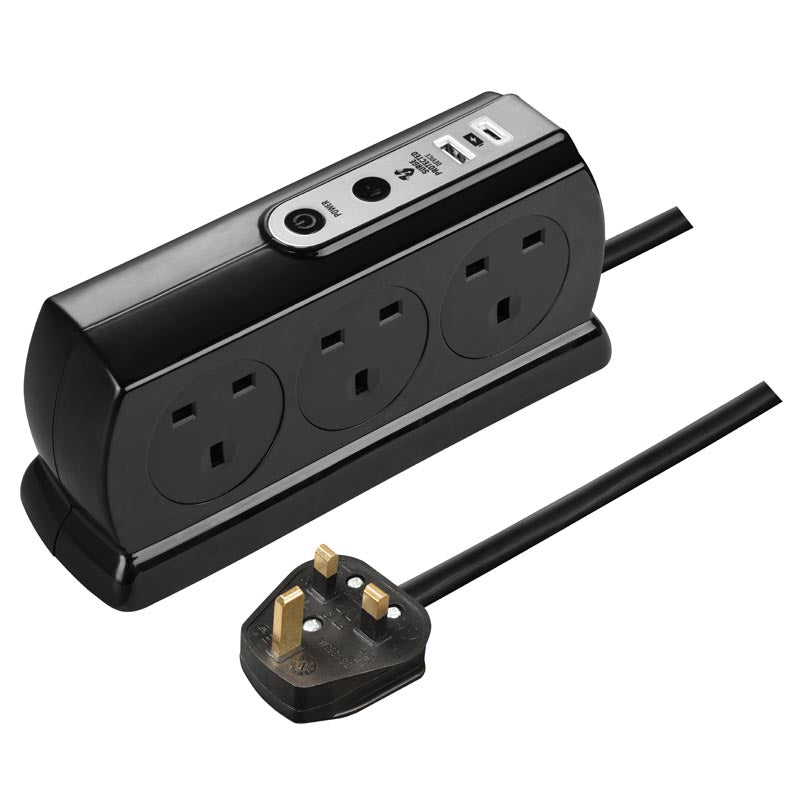 Masterplug SRGDSUAC2062PB 6 Socket 2M Surge+Switched Extension w USB A+C