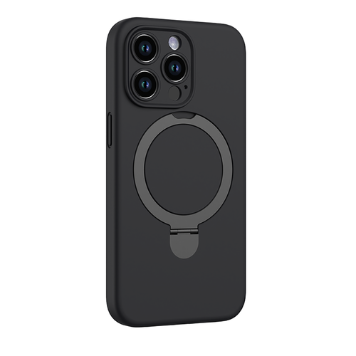 N.Brandz iPhone 15 Pro Liquid Silicon MagSafe Ring Stand Protective Case (Black)