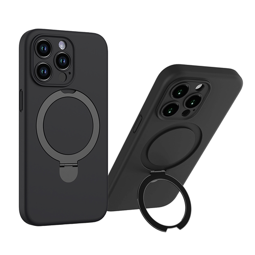 N.Brandz iPhone 15 Pro Liquid Silicon MagSafe Ring Stand Protective Case (Black)