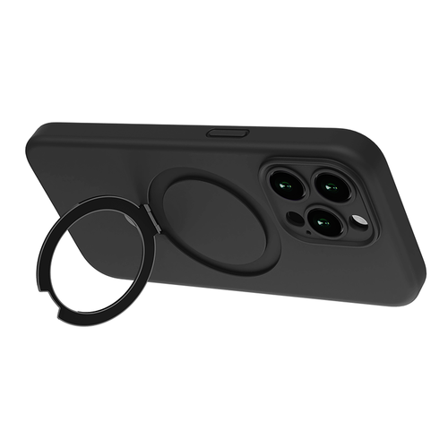 N.Brandz iPhone 15 Pro Liquid Silicon MagSafe Ring Stand Protective Case (Black)