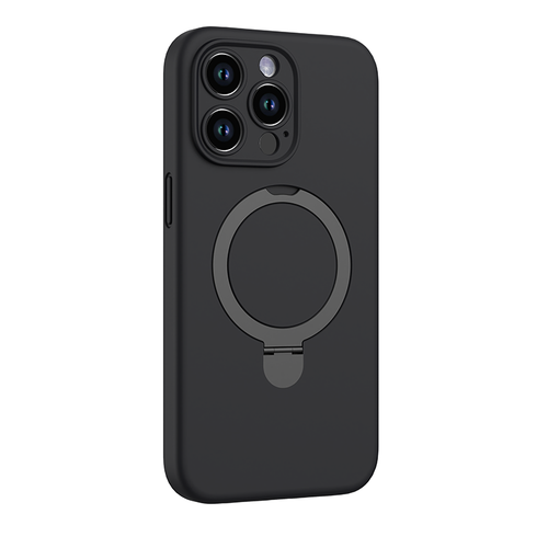 N.Brandz iPhone 15 Pro Max Liquid Silicon MagSafe Ring Stand Protective Case (Black)