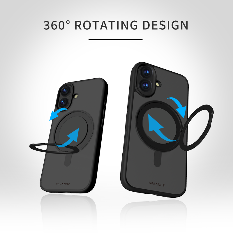 N.Brandz iPhone 16 N-Mag360-IP1661-MB/MagClairo-Black 360 Rotated Stand Matt Black Case