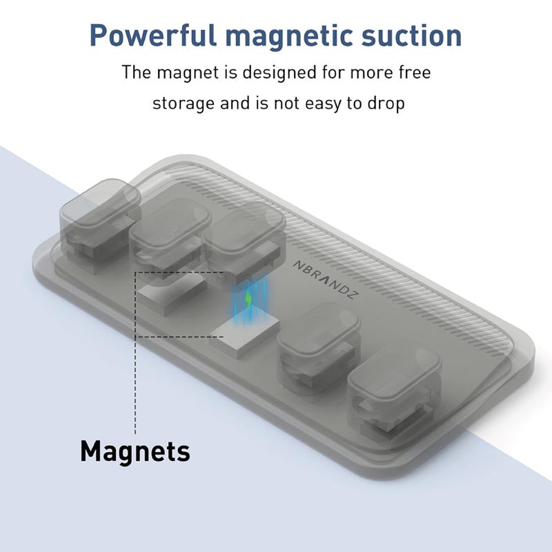 N.Brandz N-ORG05-GY Magnetic Cables Organiser with 5 Magnets Point (Grey)
