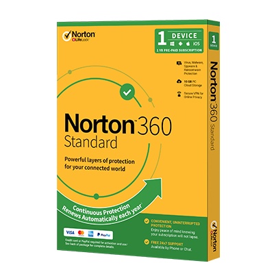 Norton 360 Standard 10GB 1 User 1 Device 12Mth 21392019