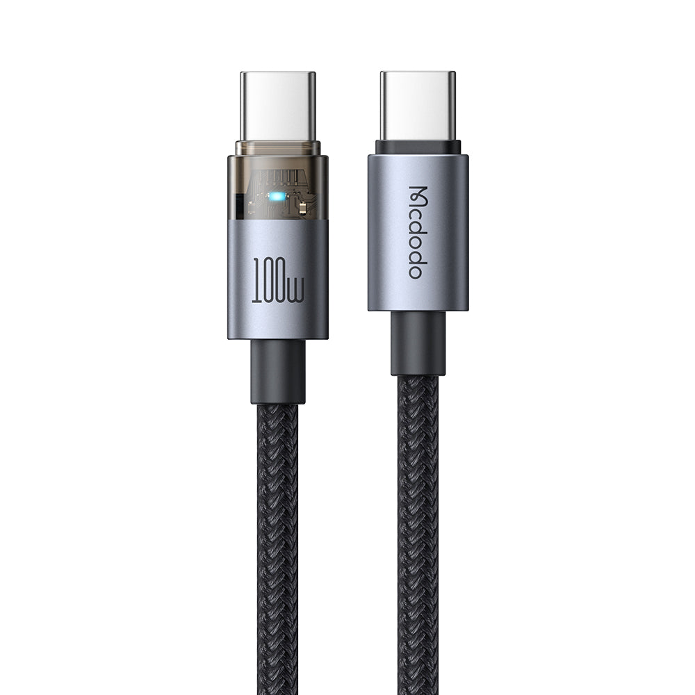Mcdodo CA-5580 100W C-C Transparent Cable with Charge Light (1.2M) - Black