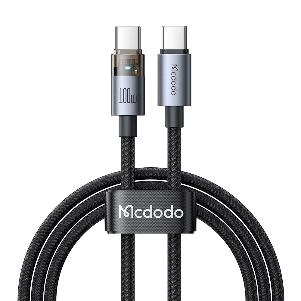 Mcdodo CA-5580 100W C-C Transparent Cable with Charge Light (1.2M) - Black