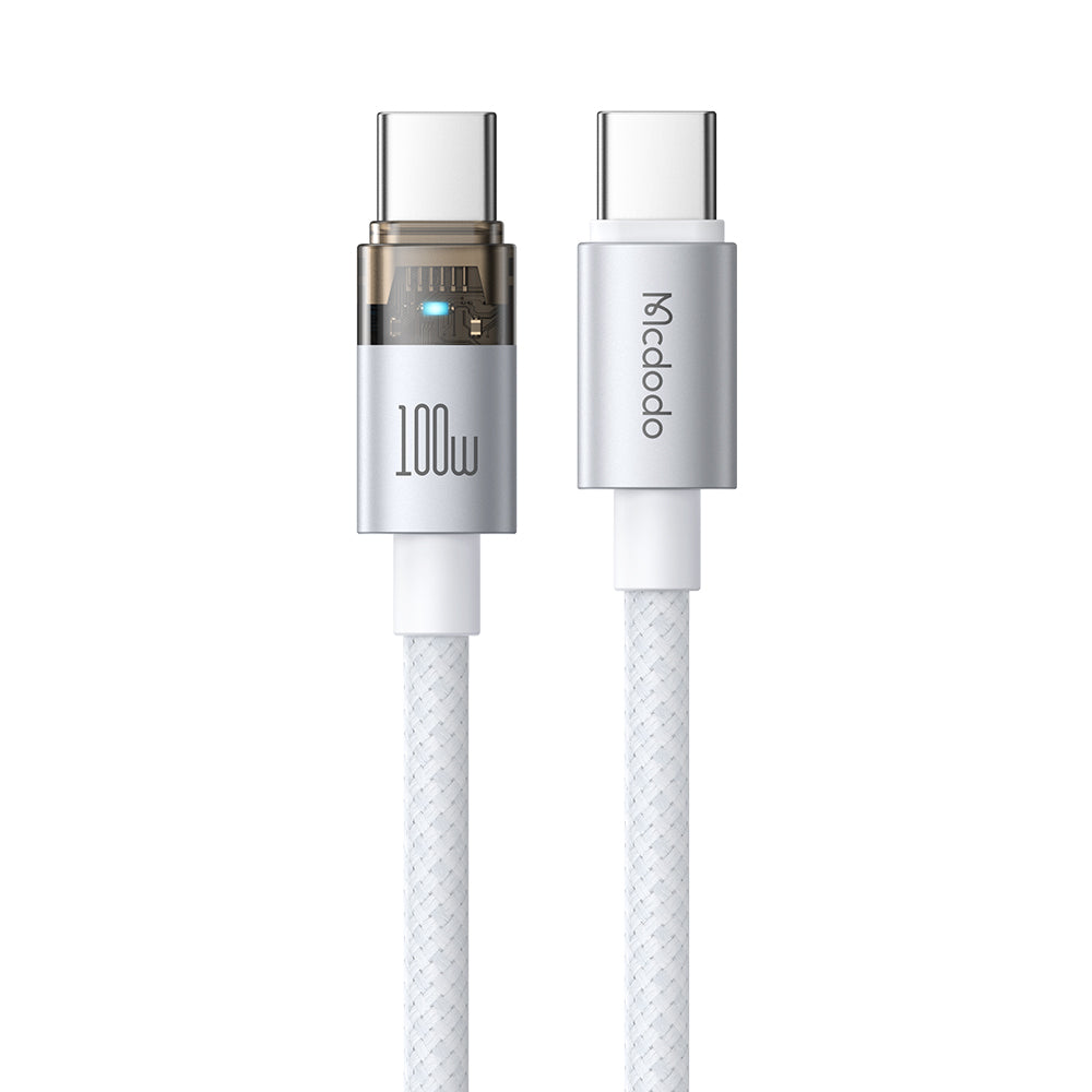 Mcdodo CA-5582 100W C-C Transparent Cable with Charge Light (1.2M) - White