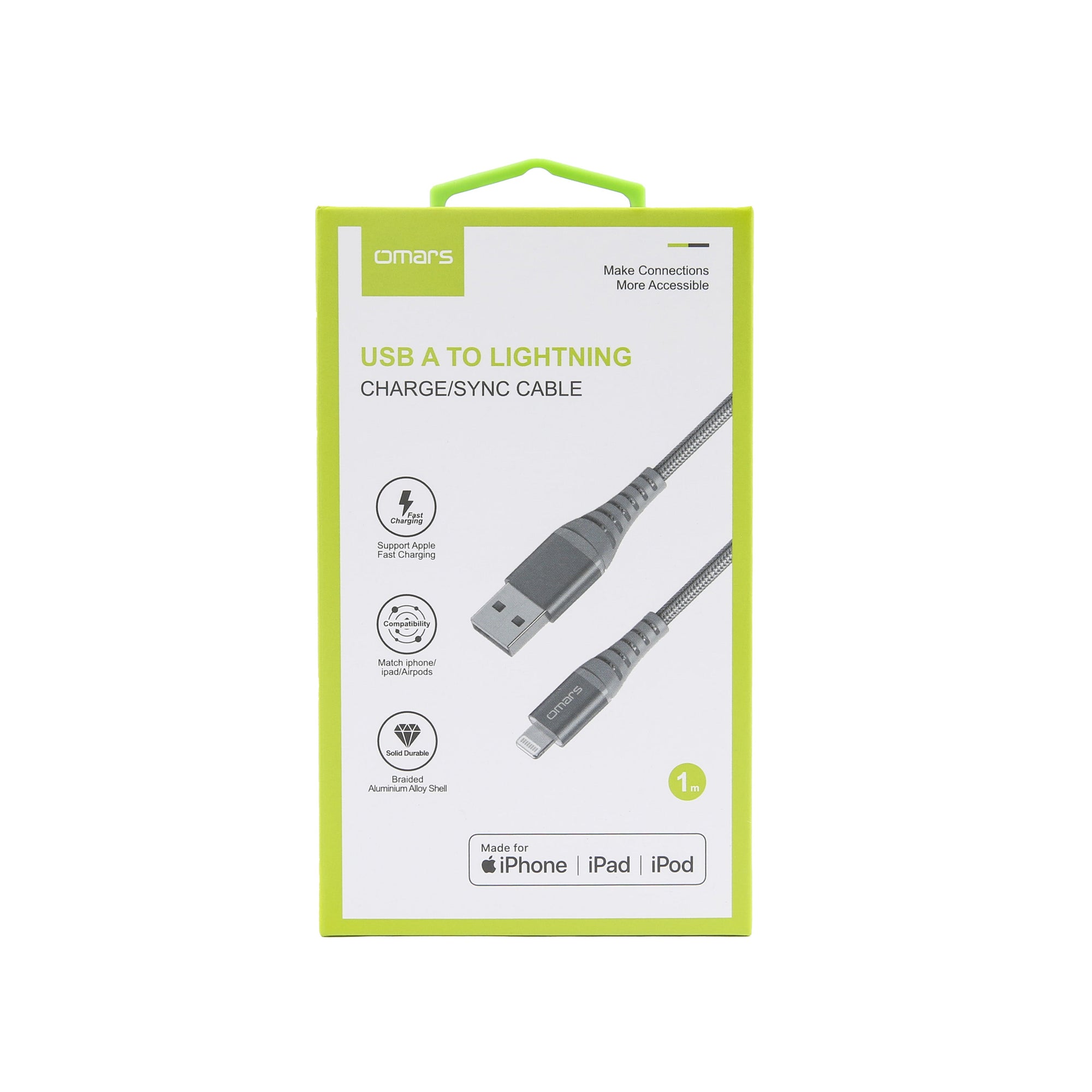 Omars OMCB020A USB-A to Lightning Cable, 1.2M MFi Certified (Grey)