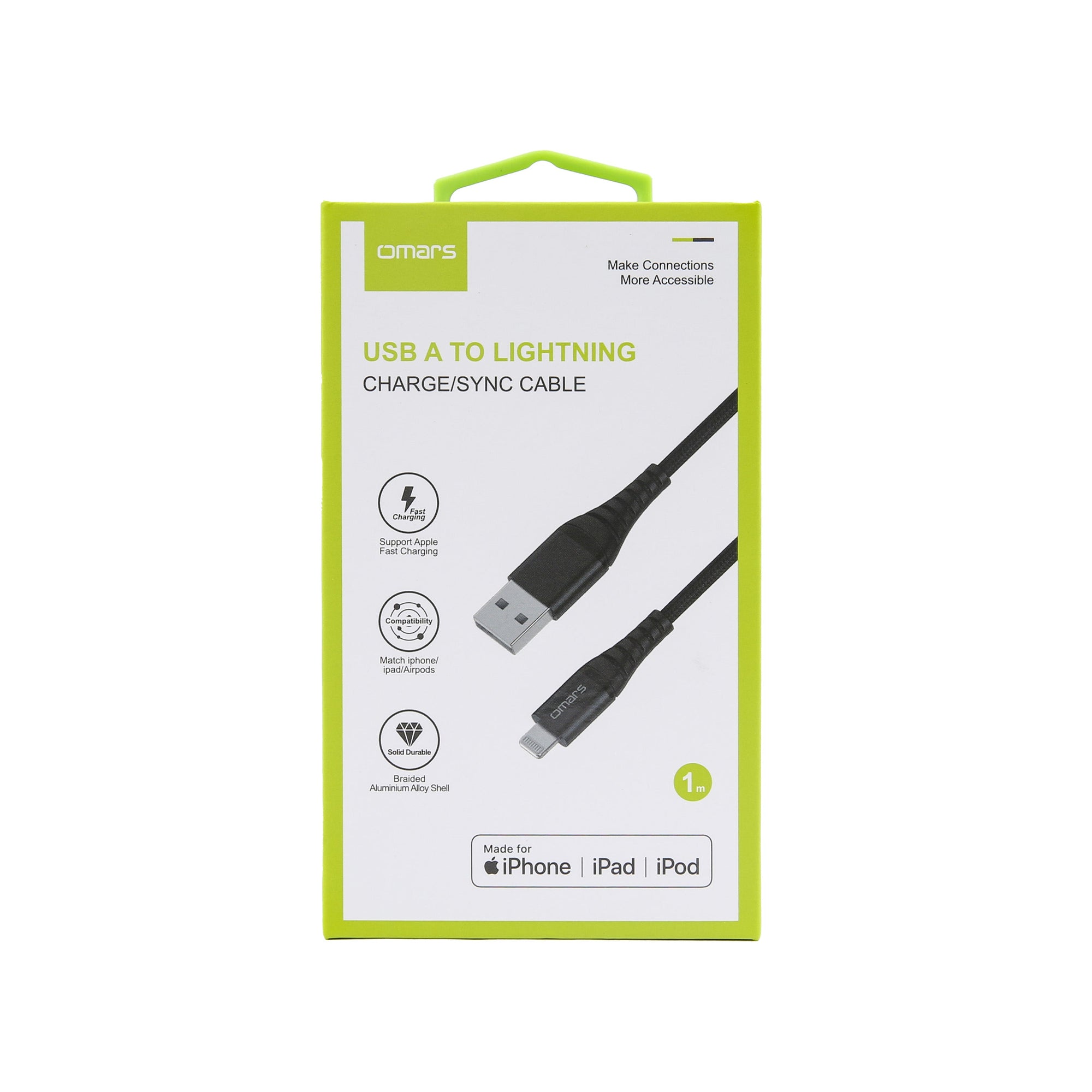 Omars OMCB019A USB-A to Lightning Cable, 1.2M MFi Certified (Black)