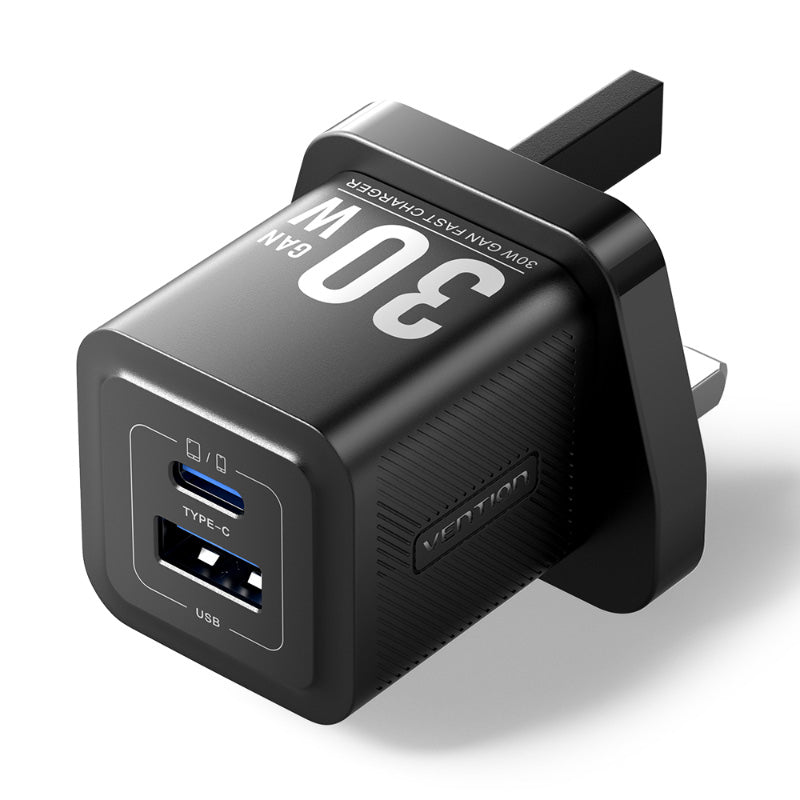 Vention FEQ-UK 2-Port USB (C + A) GaN Charger UK-Plug (Black)