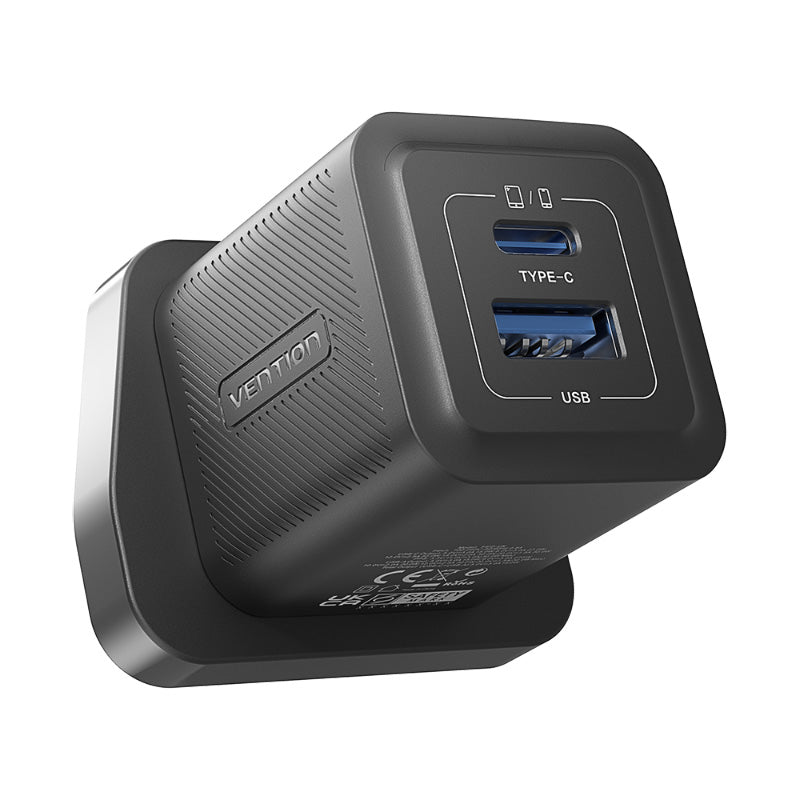 Vention FEQ-UK 2-Port USB (C + A) GaN Charger UK-Plug (Black)