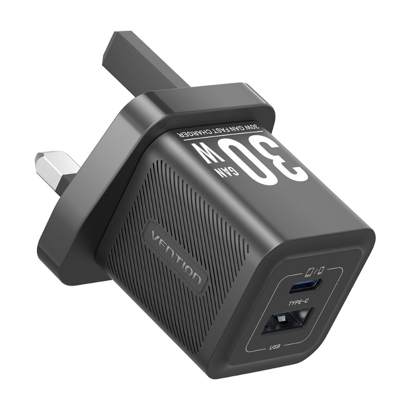 Vention FEQ-UK 2-Port USB (C + A) GaN Charger UK-Plug (Black)